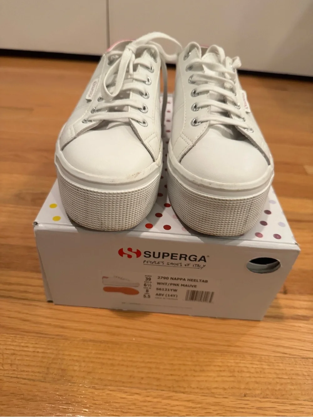 Superga White Sneakers with Pink Heel Tab